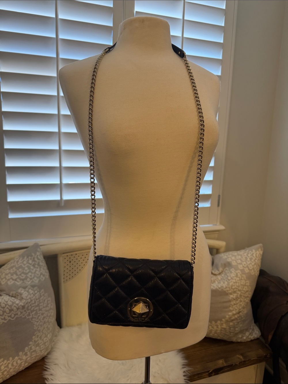 Kate Spade- Quilted Black Chain Strap Crossbody Bag